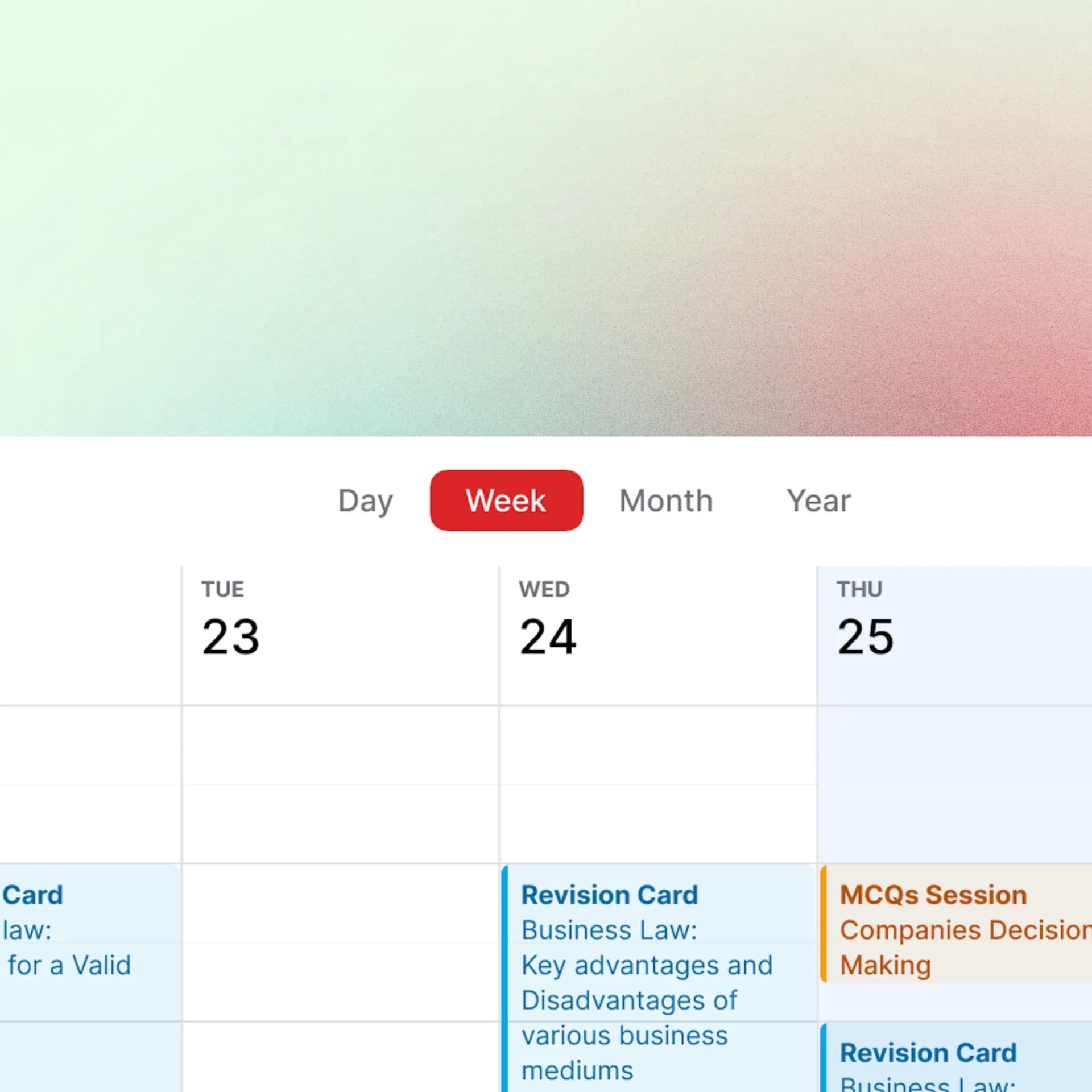 Multiple calendar view options in Cleo study planner