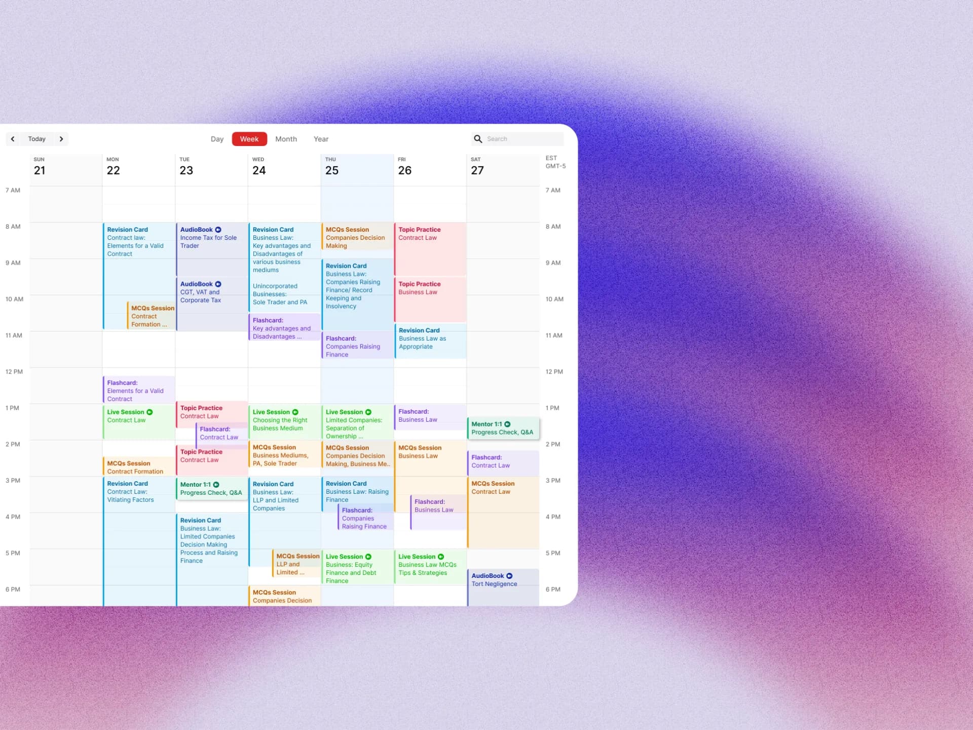 Full-time SQE study program schedule in Cleo planner