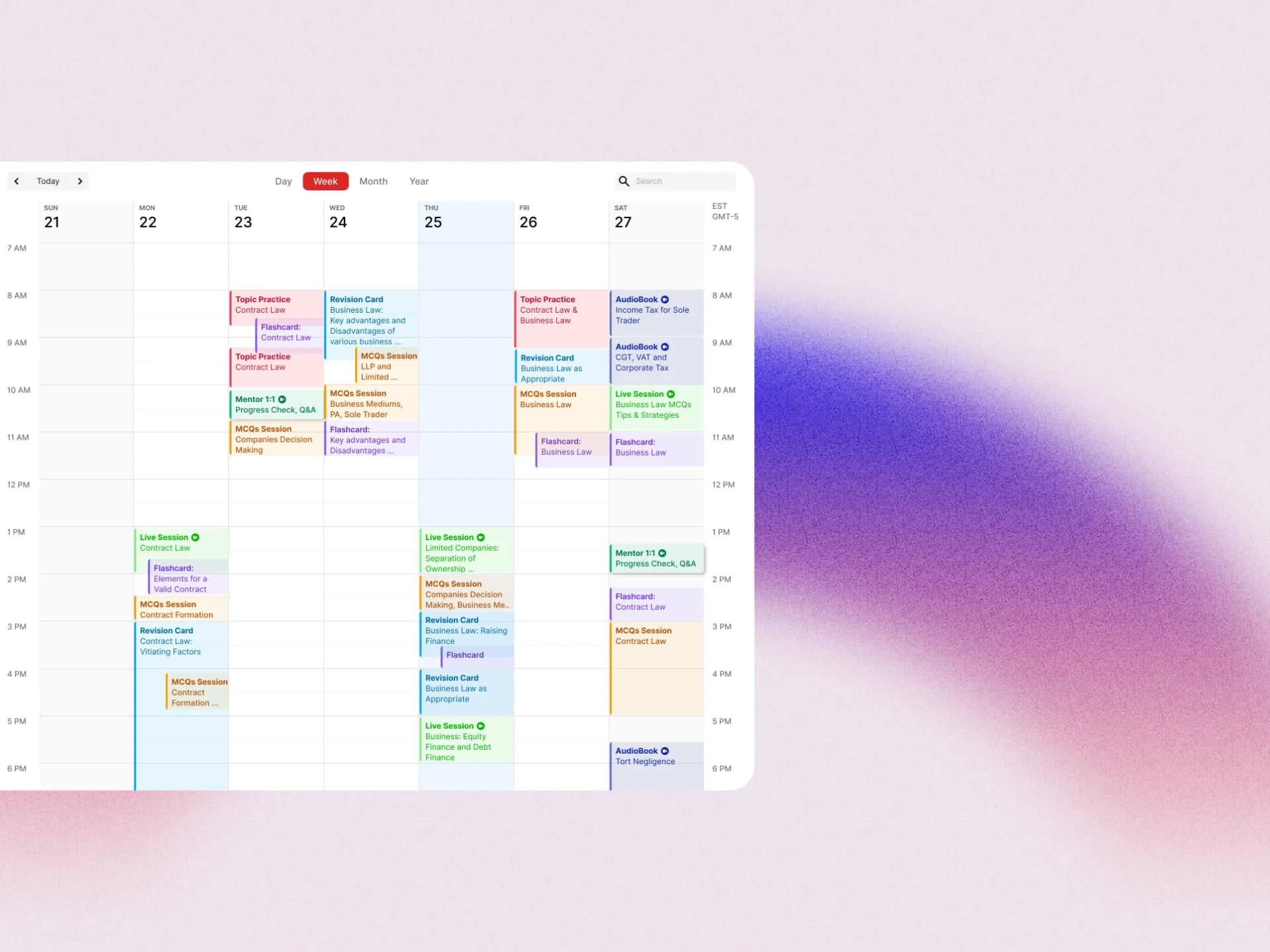 Part-time SQE study program schedule in Cleo planner