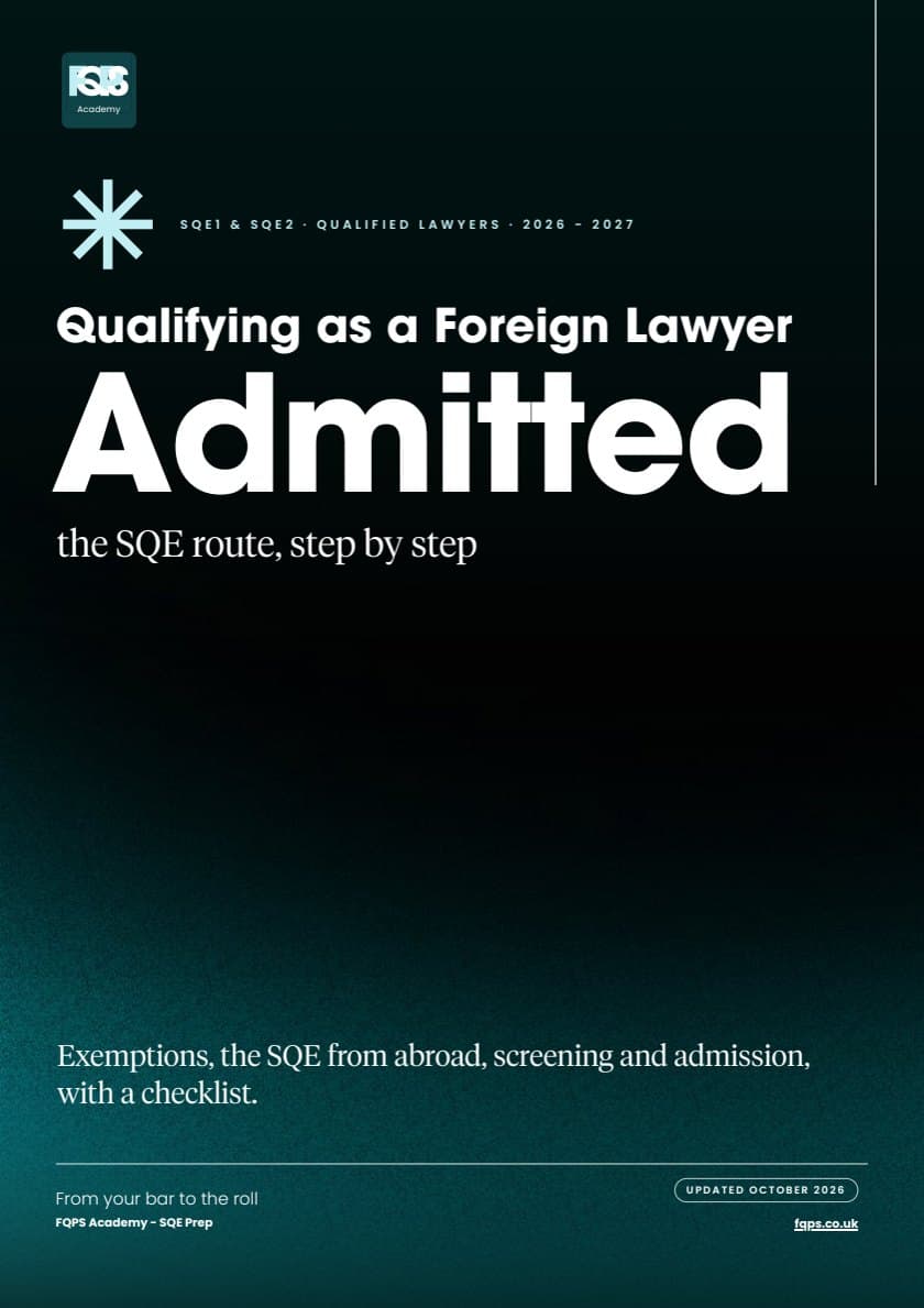 Cover of the free FQPS guide: Qualifying as a Foreign Lawyer: the SQE Route