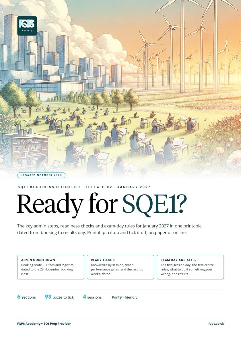 Cover of the free FQPS guide: Ready for SQE1? The January 2027 Readiness Checklist