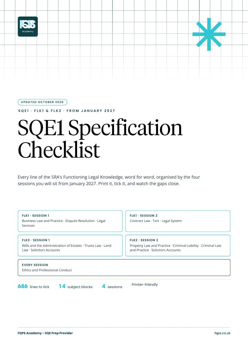 Cover of the free FQPS guide: SQE1 Specification Checklist: January 2027