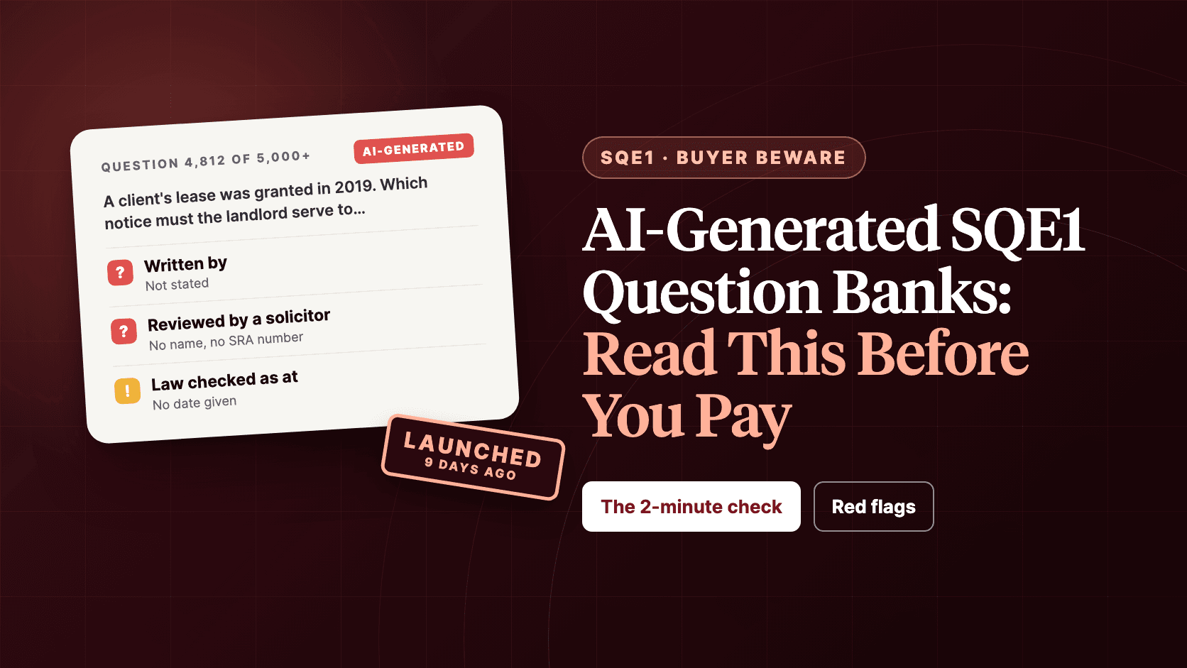 AI-generated SQE1 question banks: no named author, no solicitor reviewer, no law date
