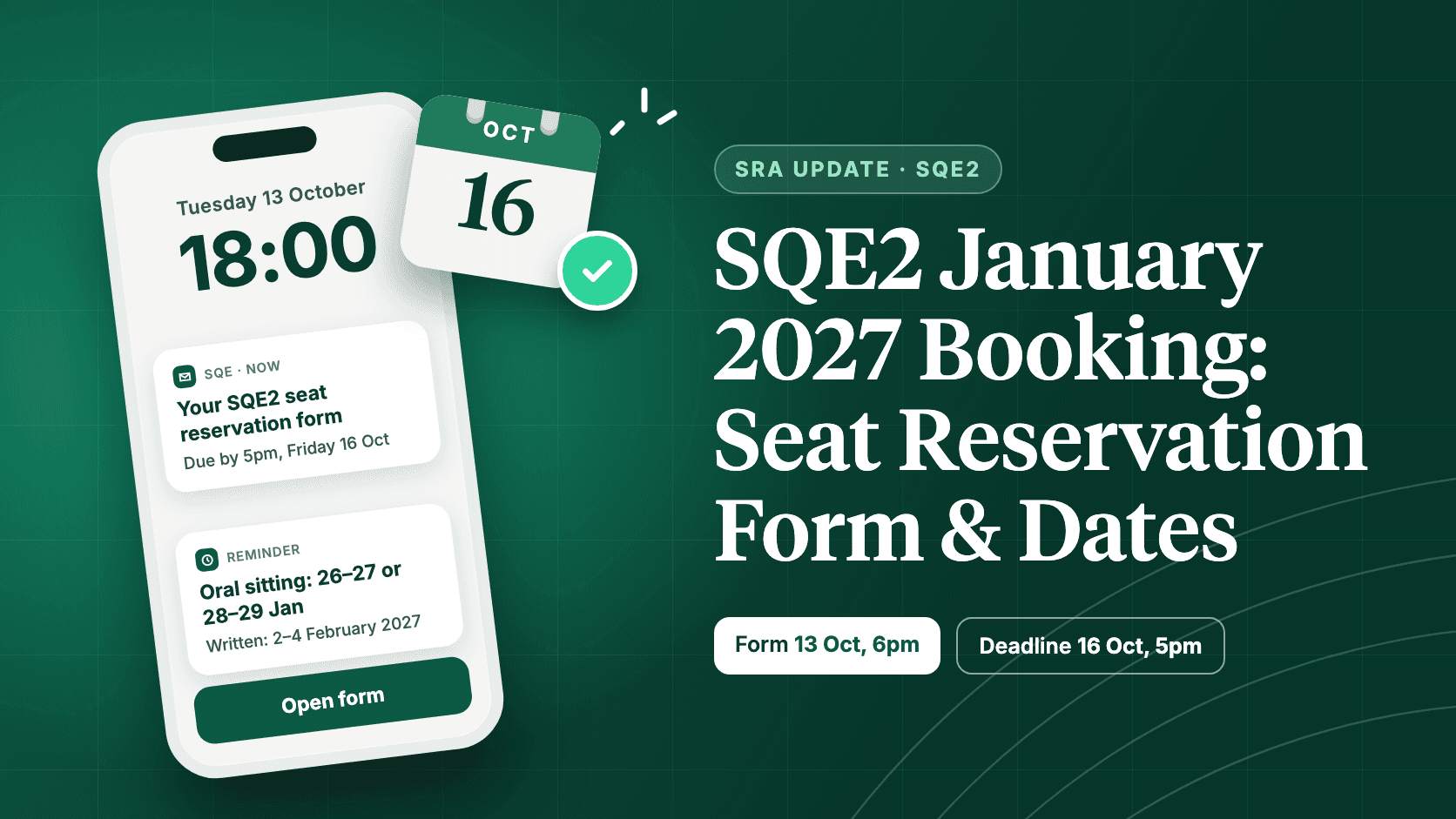 SQE2 January 2027 Booking: Seat Reservation Form & Dates